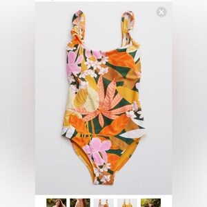 EUC Aerie Orange Floral One Piece Swimsuit XL LONG